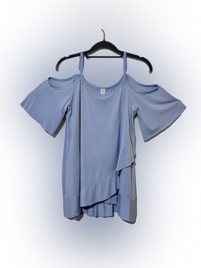 Light Blue Cold-Shoulder Ruffle Top